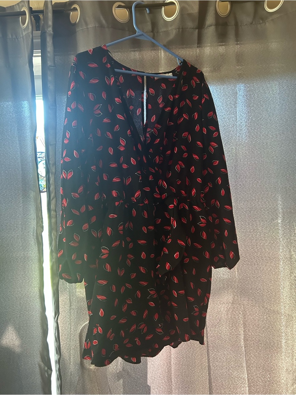 Black romper with Red Leaf Print